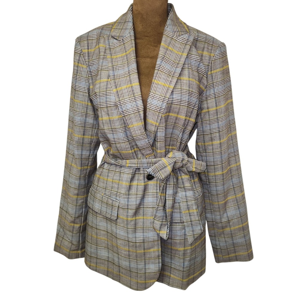 A New Day Plaid Trench Coat Size M Tie Waist Women's Fall Outerwear New